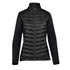 A women's softshell jacket in black, featuring a quilted front and smooth sleeves. It has a zip closure and a high collar.