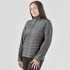A women's thermal softshell jacket in grey, featuring a quilted front and long sleeves with a zip front.