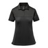 A women's two-tone polo shirt in black, featuring a collared neckline and short sleeves. It includes a logo.