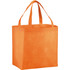 An orange non-woven tote bag with two handles and a square base. It includes a logo on the front.
