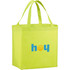 A bright lime green non-woven shopper tote bag with two handles and a logo on the front.
