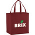 A maroon non-woven shopper tote bag with two handles and a logo on the front.