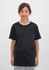 A black short sleeve tee designed for kids. The shirt has a simple style and features a branding logo.