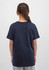 A navy short sleeve tee shirt for youth, viewed from the back, featuring a simple design with a logo.