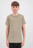 A short sleeve tee in a muted beige colour, displayed on a model with a neutral background. Features a subtle logo.