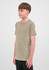 A youth short sleeve tee in a khaki colour, featuring a simple design and a logo.