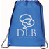 A blue drawstring sportspack with a logo, featuring black drawstring cords and a simple design.