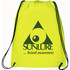 A bright yellow drawstring sportspack with a logo and black cord straps. Ideal for carrying essentials.