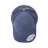A navy blue washed mesh cap with a mesh back and a logo on the side.