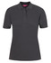 A dark grey ladies' polo shirt featuring a collar, short sleeves, and a logo.