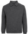 A dark grey polar fleece jumper featuring a half-zip collar and long sleeves. It has a logo on the front.
