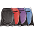 A set of four drawstring sportspacks in black, red, purple, and blue, each with a logo and mesh sides.