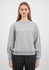 A grey women's crew sweatshirt is displayed, featuring long sleeves and a relaxed fit, with a logo on the front.