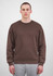 A brown crew sweatshirt for men, featuring a simple design and relaxed fit, shown on a model with grey pants.