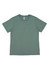 A short sleeve tee in a muted green colour with a simple design and a brand logo inside the neckline.