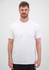 A white short sleeve tee for men is displayed on a model against a plain background. The tee features a logo.