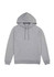 A grey women's hoodie with a front pocket and a drawstring hood, featuring a logo.