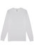 A white long sleeve t-shirt with a simple design and a small logo on the label.