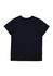 A navy blue short sleeve tee with a straight cut, featuring a simple design and a logo on the back.
