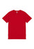 A red short sleeve t-shirt featuring a plain design and a branding label.