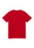A bright red short sleeve tee featuring a plain back and a logo. Suitable for kids.