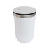 A reusable coffee cup featuring a sleek white design with a stainless steel accent and a secure lid.