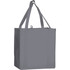 A grey non-woven grocery tote with two long handles and a spacious design. It has a logo on the front.