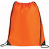 An orange drawstring sportspack with black accents and a logo.