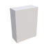 A white rectangular storage cabinet with a minimalist design and a flat top surface.