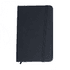 A black A6 notebook with a subtle textured cover and an elastic band closure. It features branding on the front.