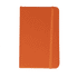 An orange notebook with a textured cover and a matching elastic band. It features branding on the front.