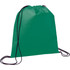 A green non-woven drawstring sportpack with black drawstrings and a simple design. It has a logo on one side.