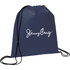 A navy blue drawstring sportpack with a black cord and a logo. Ideal for carrying essentials.