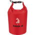 A red waterproof outdoor bag with a handle and a logo. Ideal for keeping contents dry.