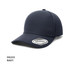 A navy blue cap with a curved brim and an attached logo badge.