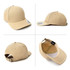 A beige cap featuring a logo and a strap at the back, displayed from multiple angles.