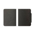 A black passport holder with a textured finish and a built-in tracking tag. It features a logo on the front.