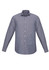 A slim fit long sleeve shirt in blue with a button-up front and a collar. Features a logo on the shirt.