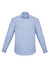 A light blue long sleeve button-up shirt with a slim fit design and a collar, featuring a logo on the label.