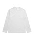 A long-sleeve white t-shirt with a crew neck and a logo tag on the collar.