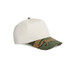 A two-tone camo cap featuring a white crown and a camo-patterned brim. Includes a logo on the front.