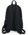 A black backpack featuring padded shoulder straps and a mesh pocket on the side, designed for comfort and functionality.
