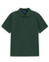 A green short-sleeve cotton/poly pique polo shirt with a collar and a logo.