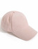 A pink jacquard texture five-panel cap with a rounded crown and a stiff brim, featuring a logo.