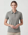 A grey ladies' polo shirt featuring a classic collar and short sleeves, with a logo on the chest.