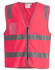A vibrant pink safety vest featuring reflective stripes and utility pockets, including a clear ID pocket.