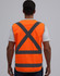 An orange safety vest featuring reflective grey stripes in an X-back design, with a plain background.