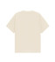 A unisex oversized tee in a neutral cream colour with a plain back. It features a logo tag at the neckline.