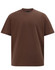 A brown oversized unisex heavy cotton tee with a relaxed fit. Features a logo on the label.