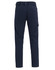 Navy blue water-repellent work pants featuring a flexible design and multiple pockets, with a branded logo.